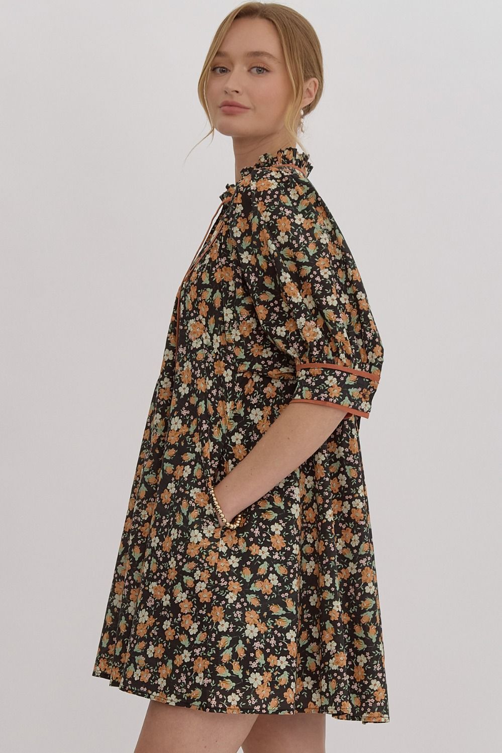 Black Ditsy Floral Dress