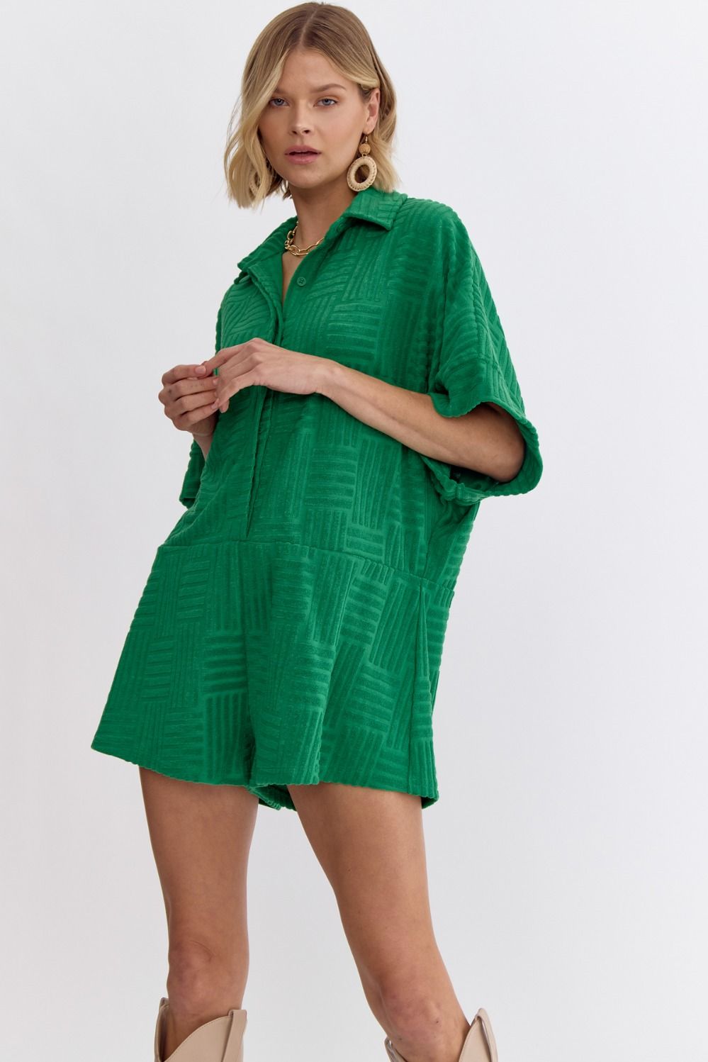 Green Terry Cloth Romper