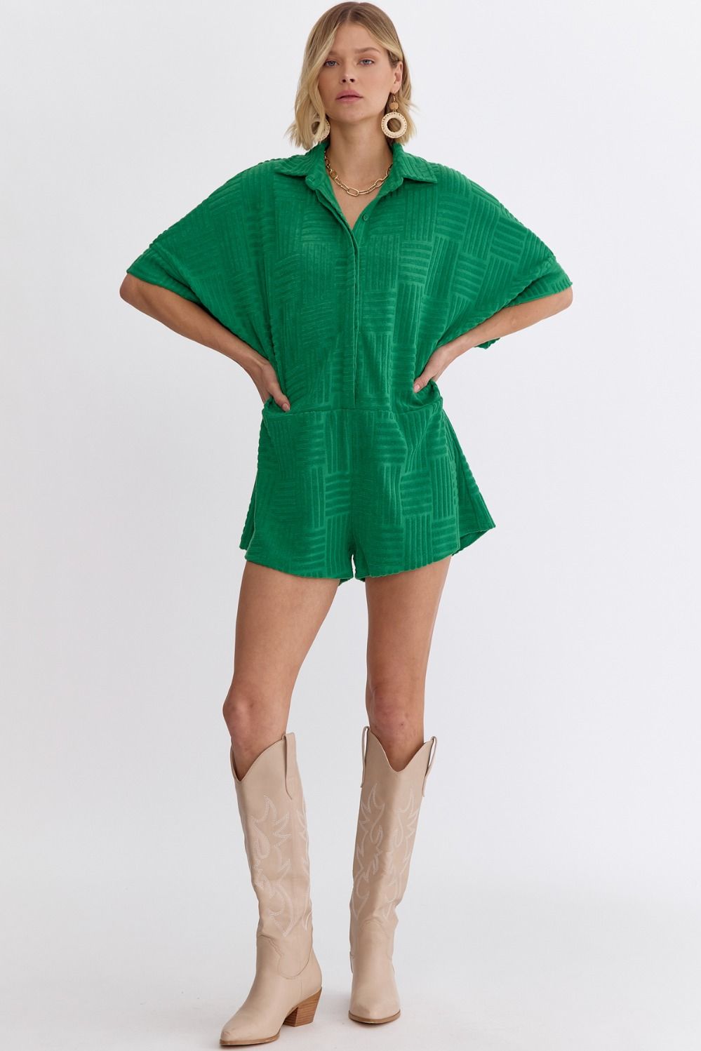 Green Terry Cloth Romper