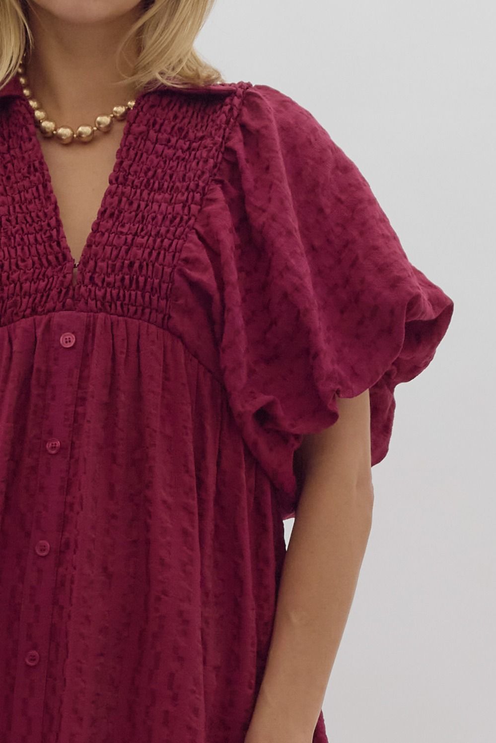 Plum Smocked Detail Midi Dress