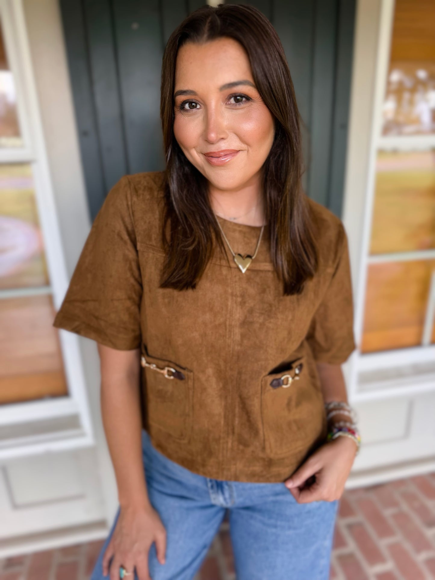 Brown Suede Horsebit  Top