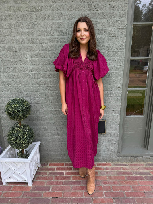 Plum Smocked Detail Midi Dress