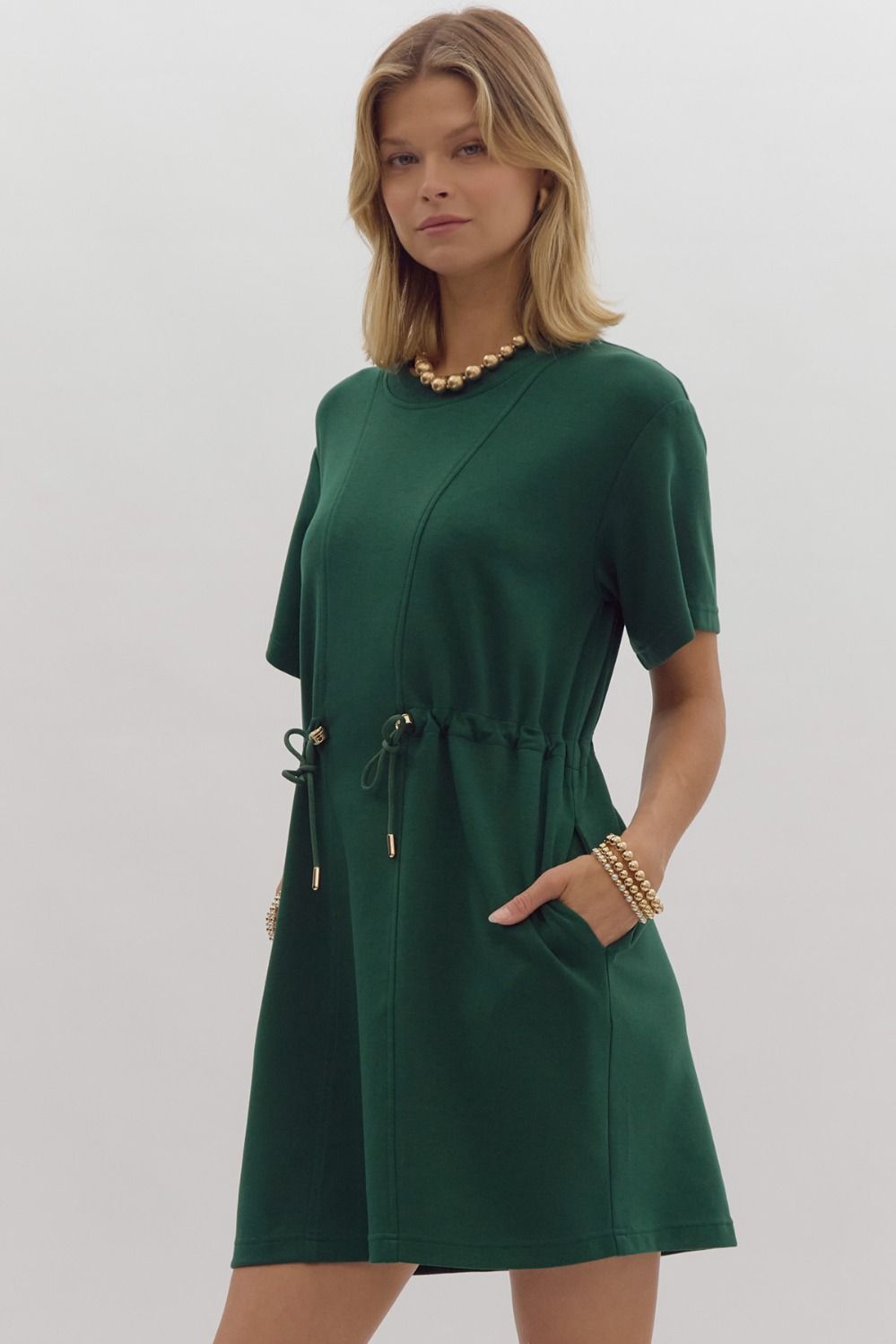 Hunter Green Drawstring Waist Dress