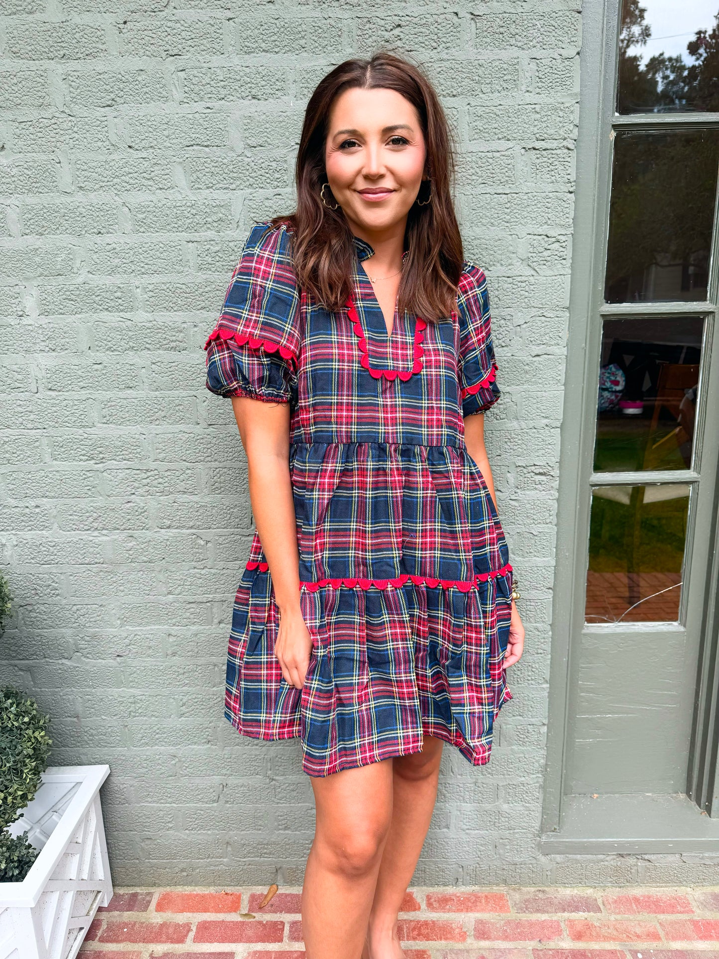 Navy Tartan Ric Rac Detail Dress