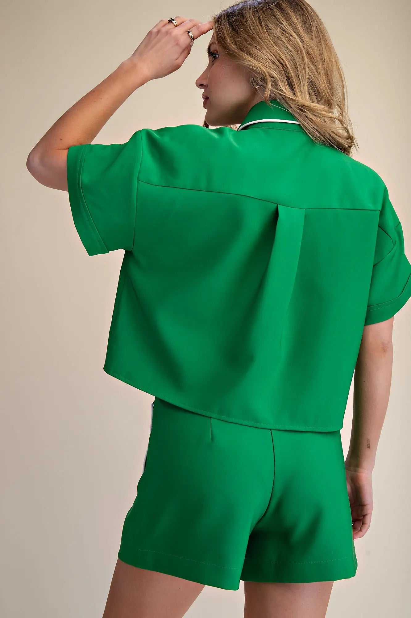 Green Piping Detail Short Set