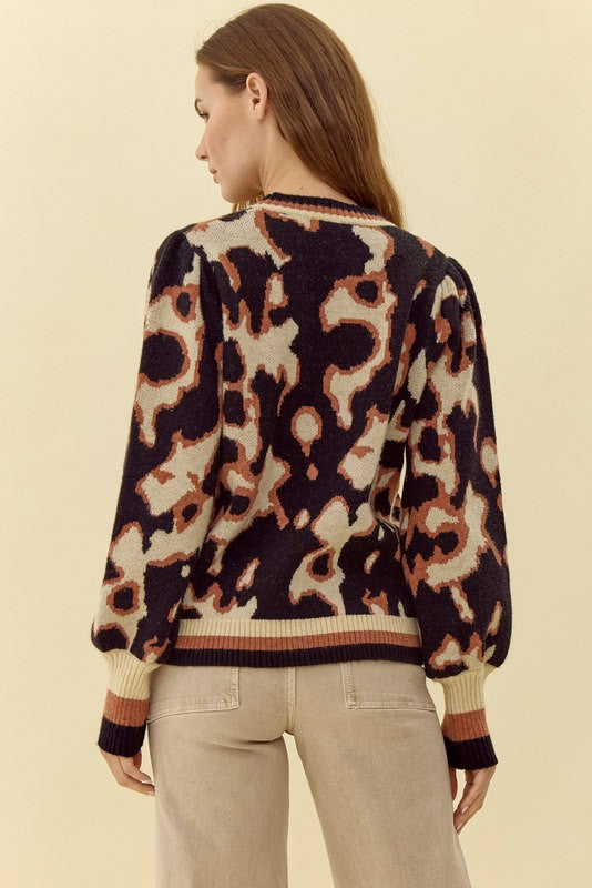 Black Abstract Print Sweater