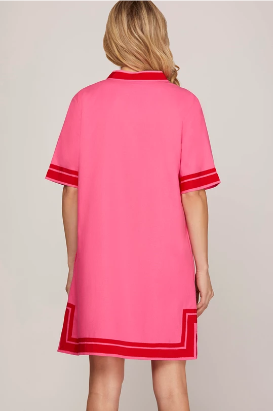 Pink Contrast Trim Dress