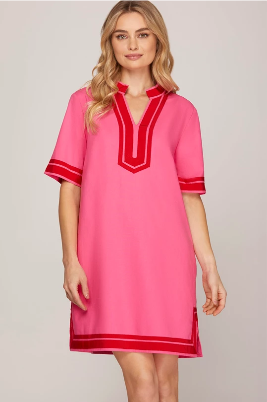 Pink Contrast Trim Dress