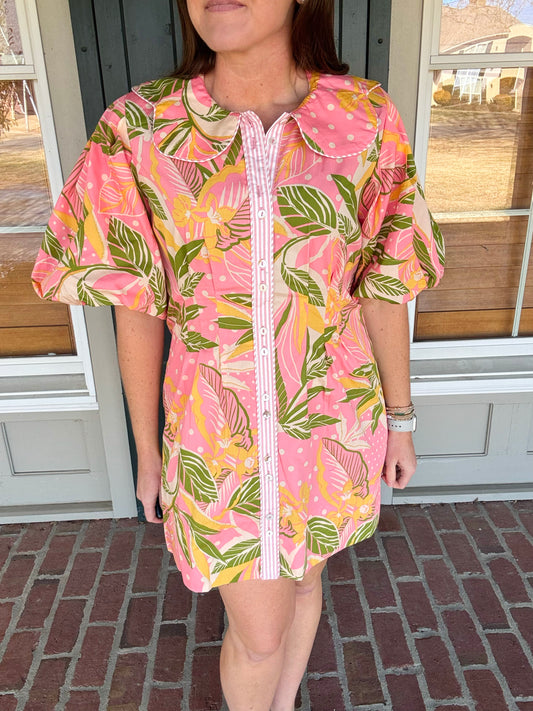 Coral Green Button Up Dress