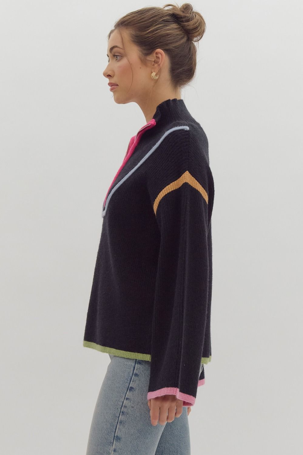 Black Multi Color Trim Half Zip