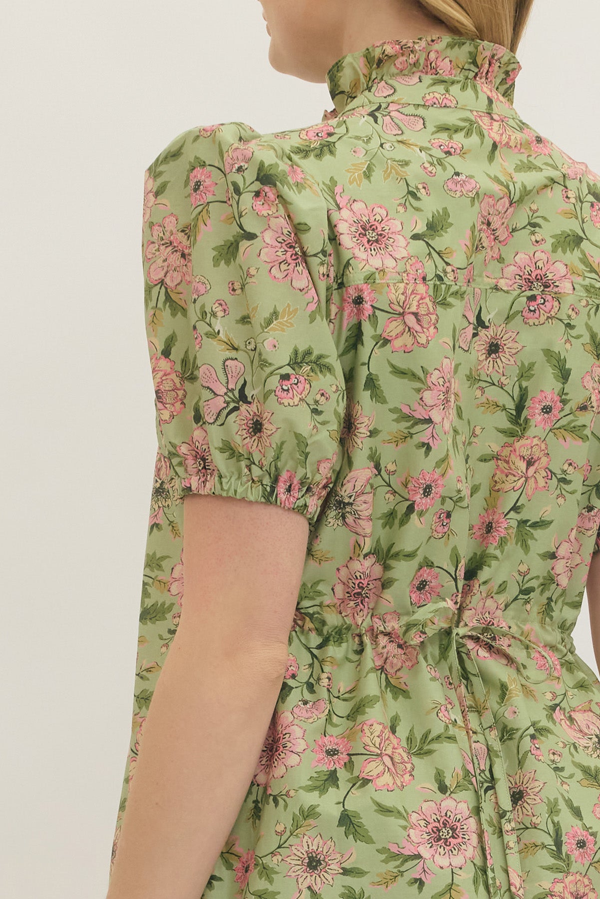 Matcha Floral Cinch Waist Dress