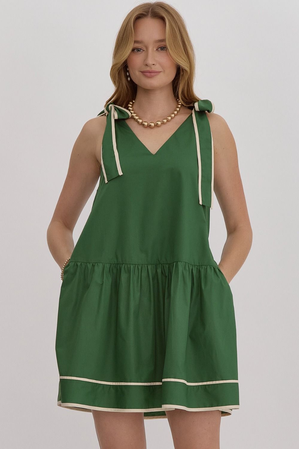 Amazon Green V- Neck Tie Sleeve Dress