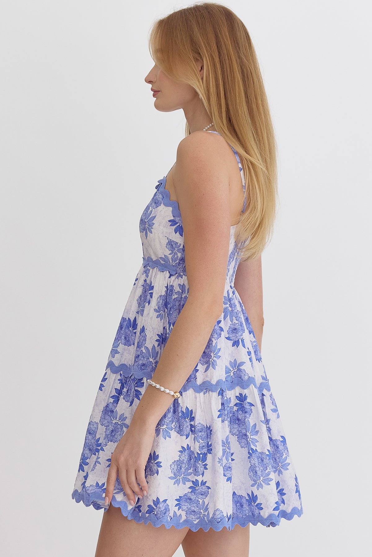 Blue Floral Ric Rac Trim Dress