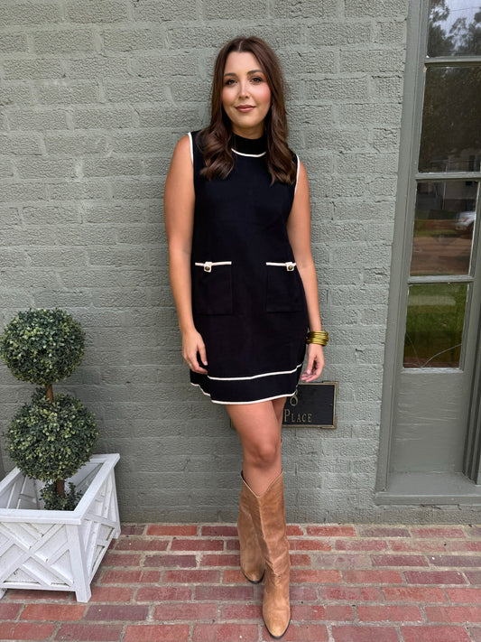 Black Sleeveless Mock Neck Dress