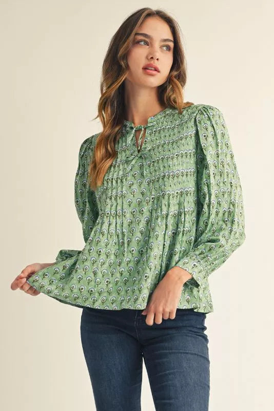 Green Block Print Top
