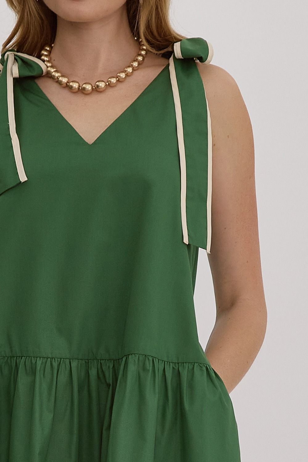 Amazon Green V- Neck Tie Sleeve Dress