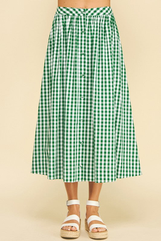 Green Gingham Button Down Skirt