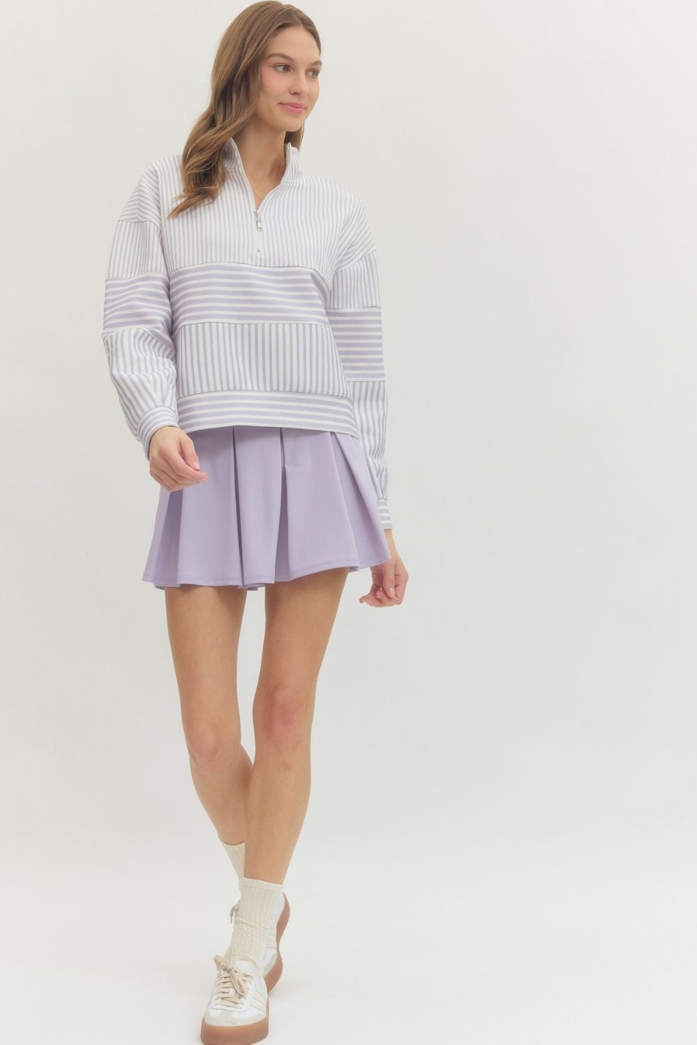 Lavender Stripe Half Zip Pullover
