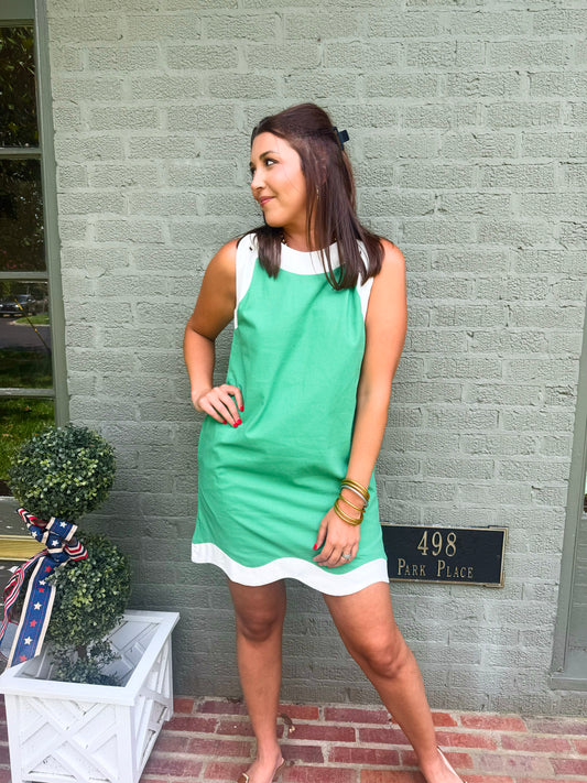 Green Wave Hem Dress