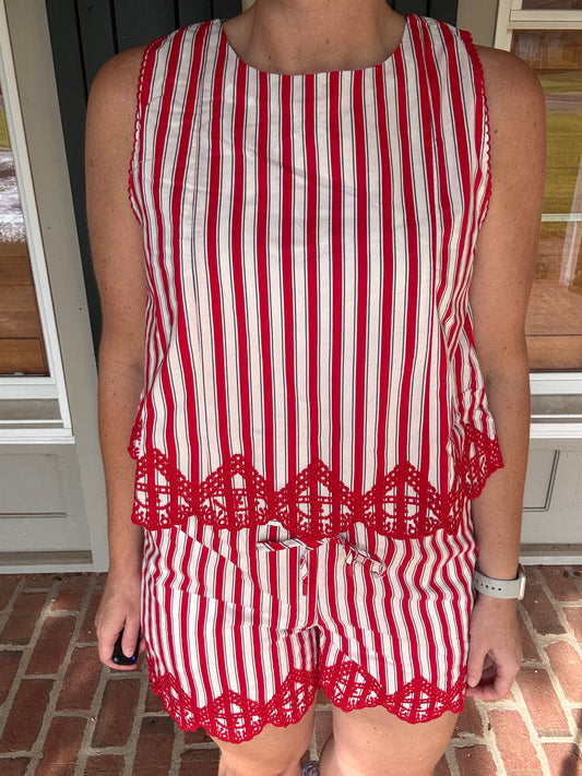 Red and White Striped Short Set