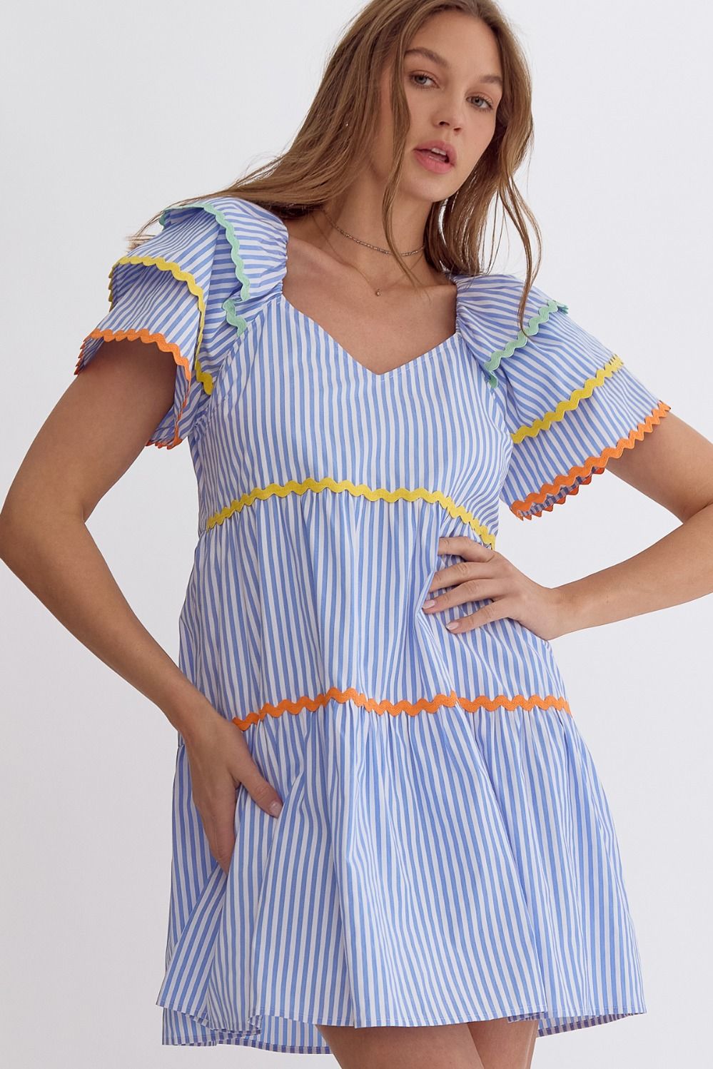 Blue Striped Rainbow Ric Rac Dress