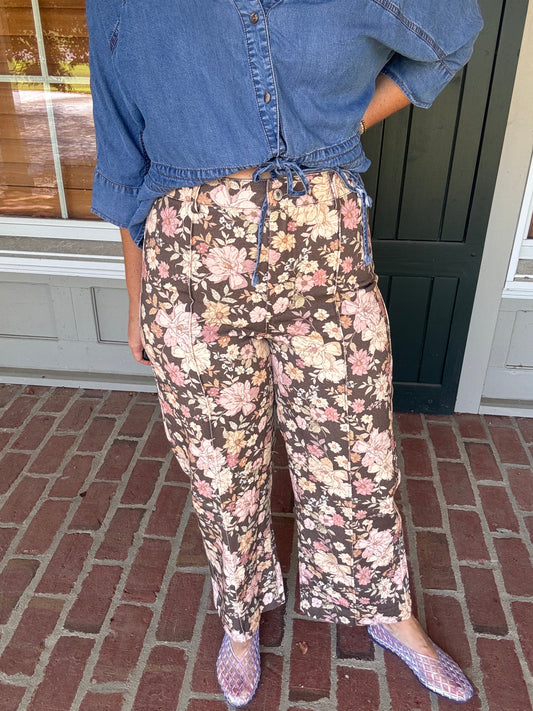 Brick Fall Floral Denim Pants