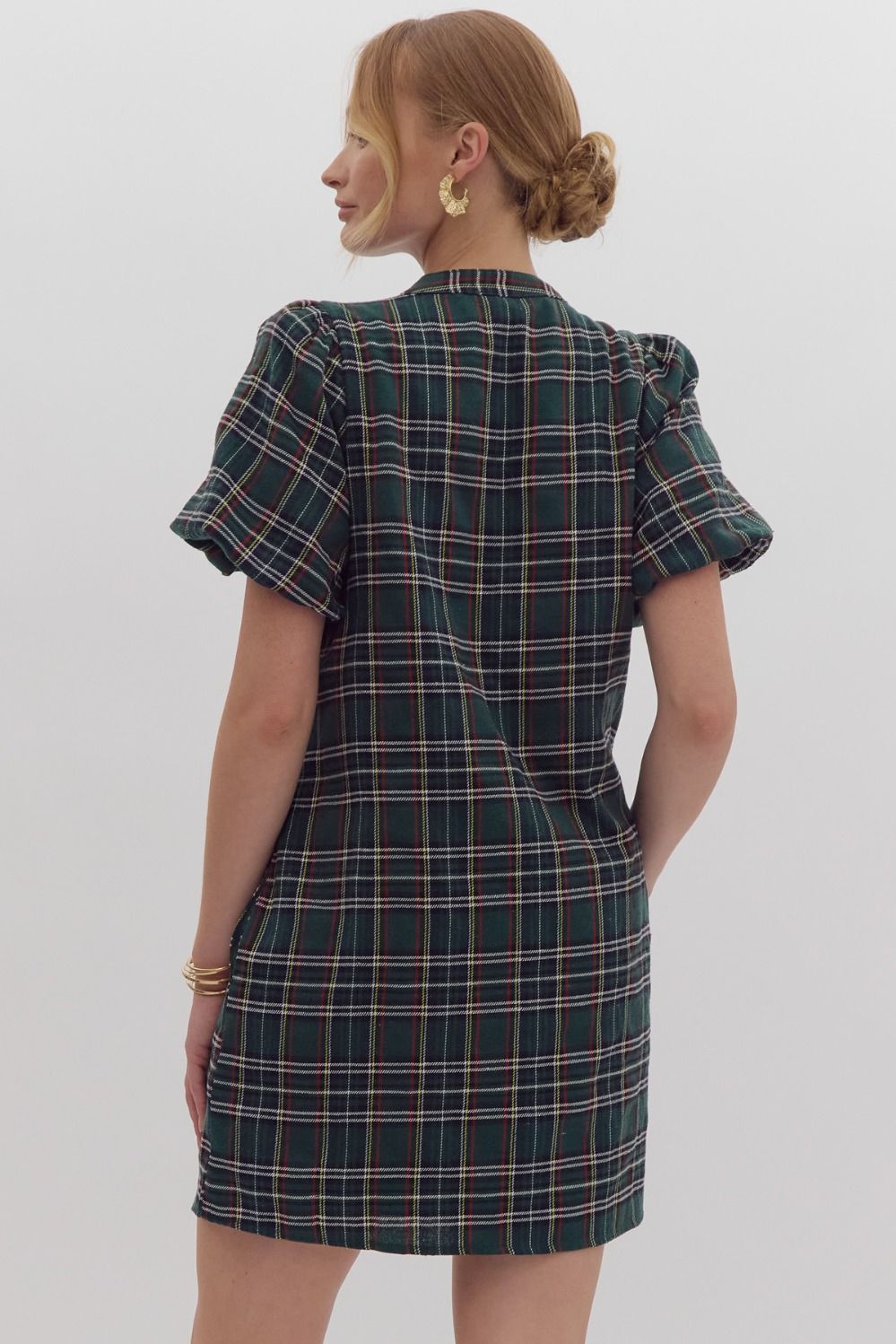 Green Tartan Plaid Rhinestone Bow Dress