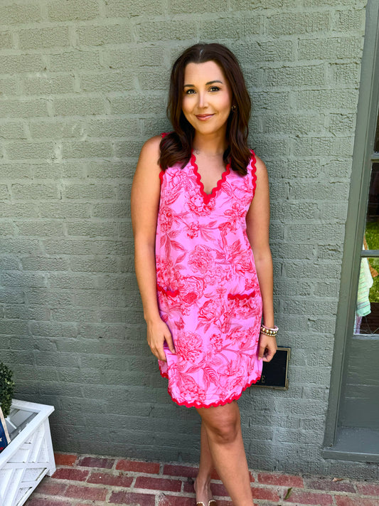 Pink Floral Ric Rac Shift Dress