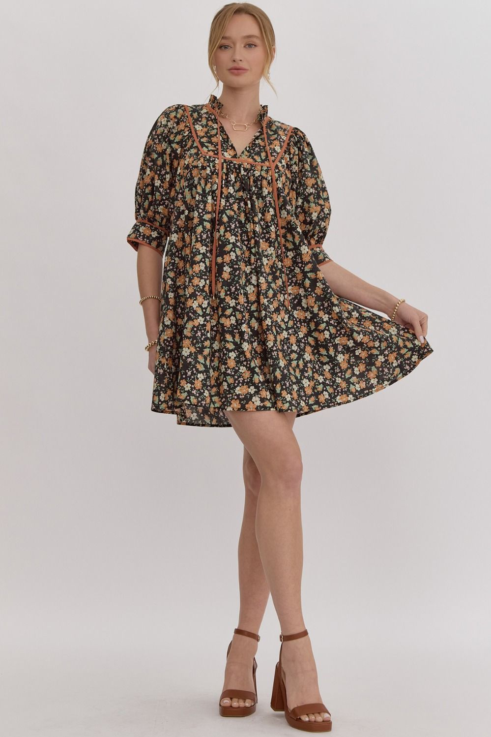 Black Ditsy Floral Dress