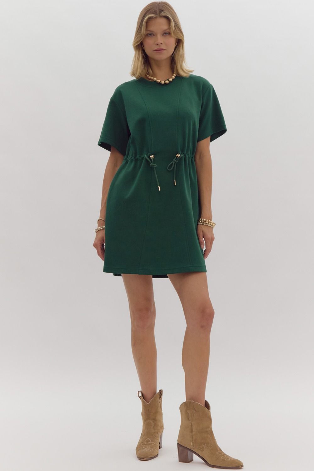 Hunter Green Drawstring Waist Dress