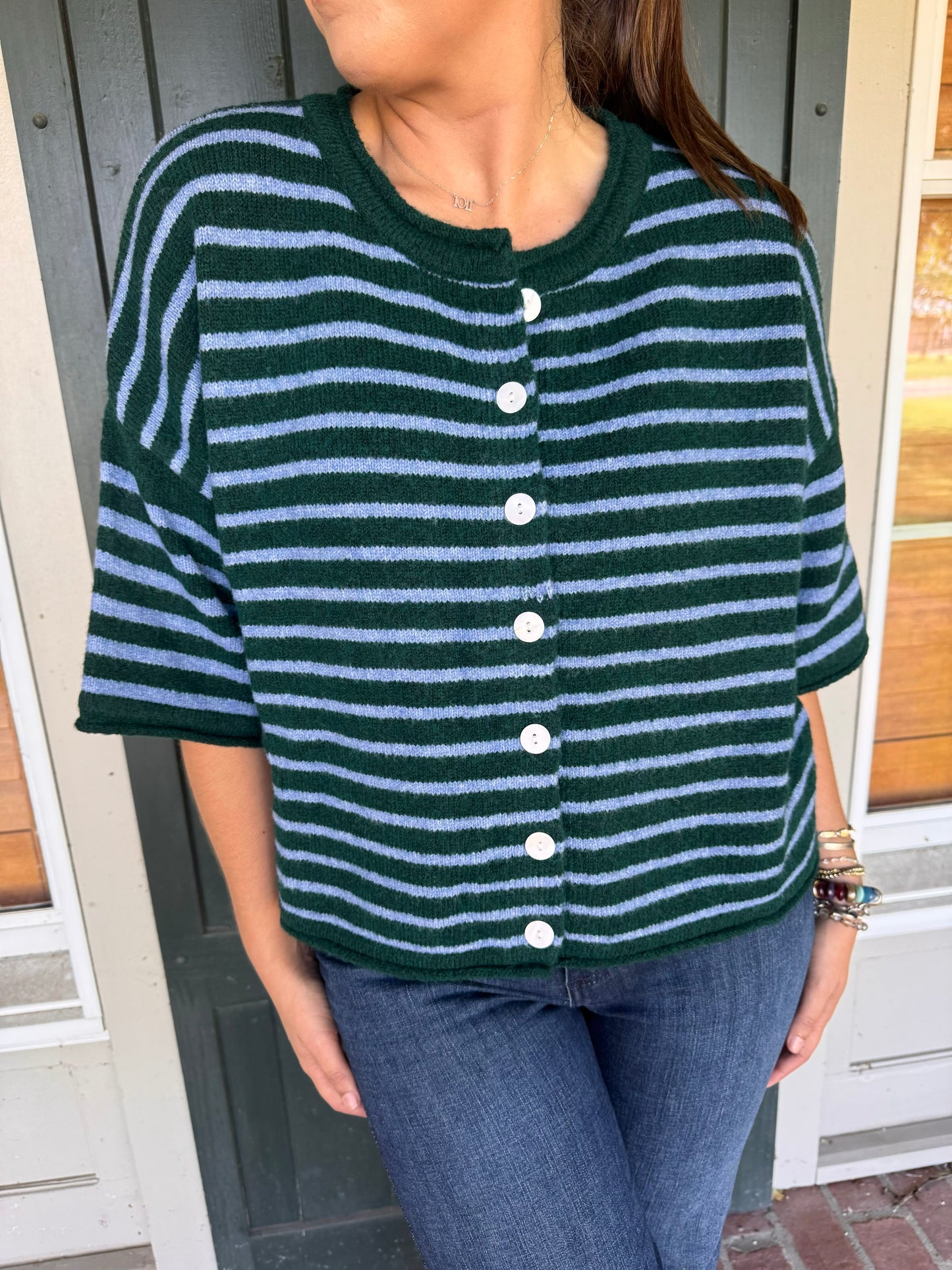 Hunter Green/Blue Short Sleeve Cardigan