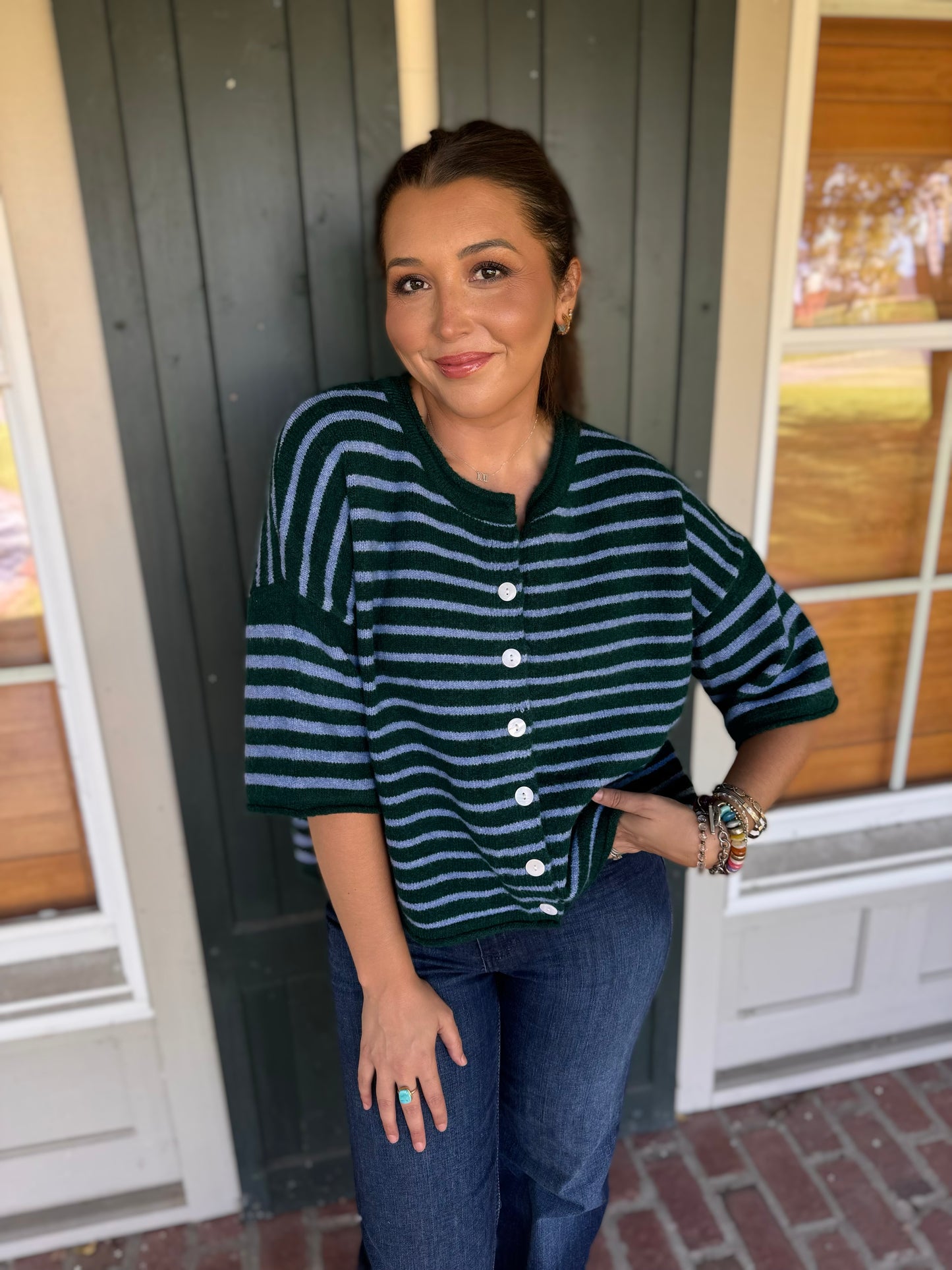 Hunter Green/Blue Short Sleeve Cardigan