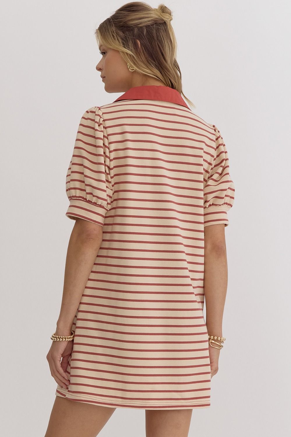 Rust Ecru Striped Collar Dress