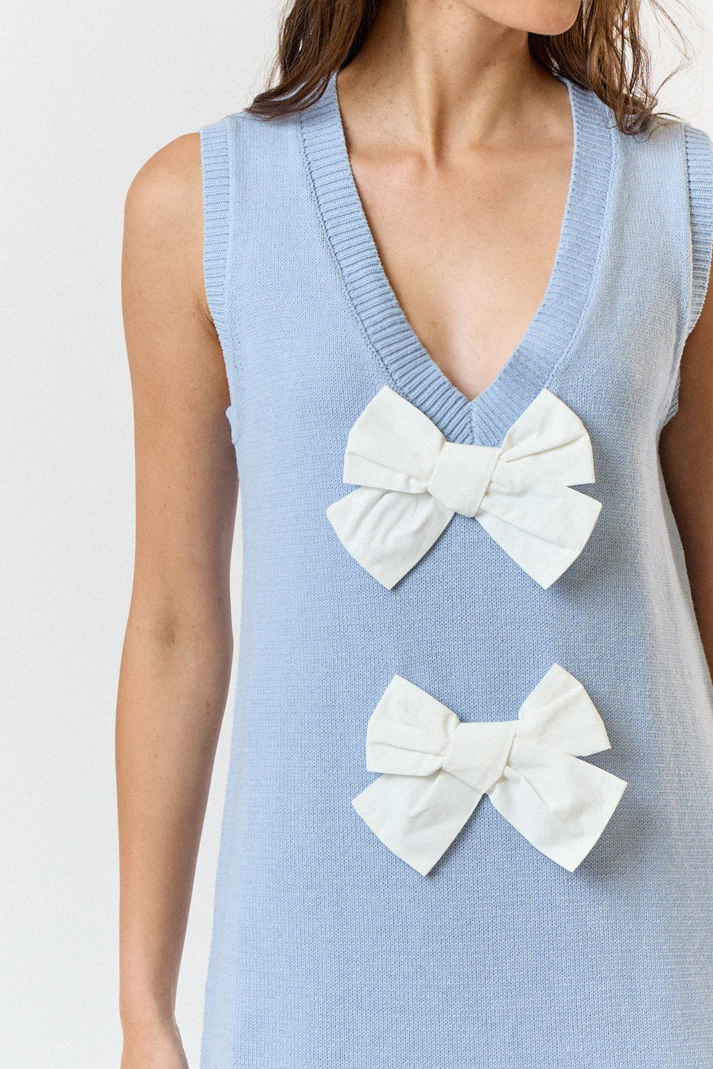 Sky/White Sleeveless Bow Dress