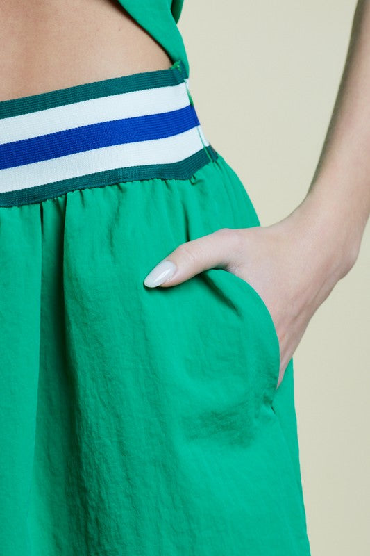 Green Striped Waistband Shorts