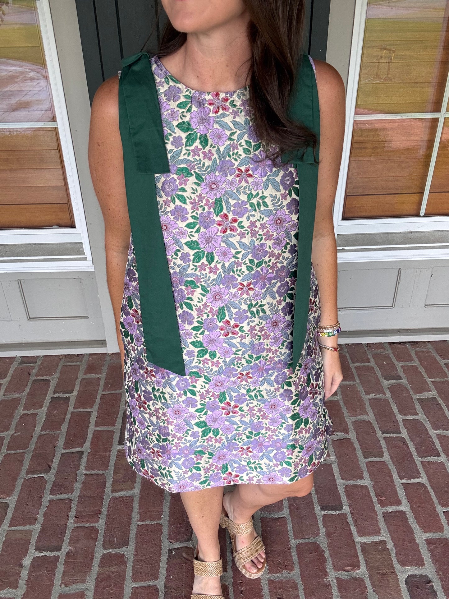 Purple Jacquard Tie Shoulder Dress