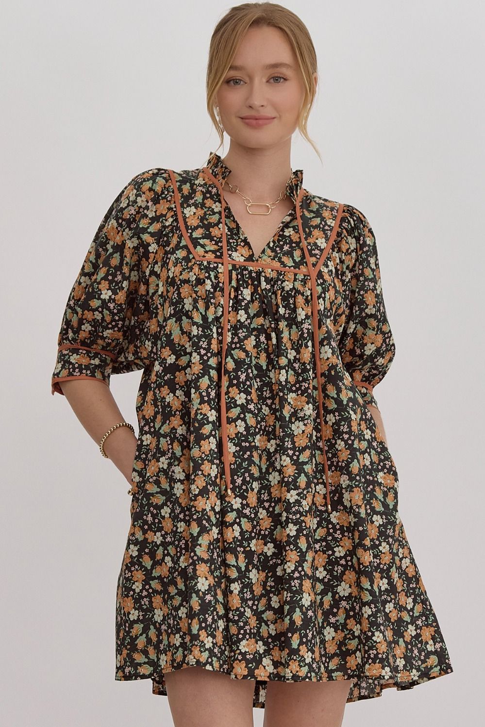 Black Ditsy Floral Dress