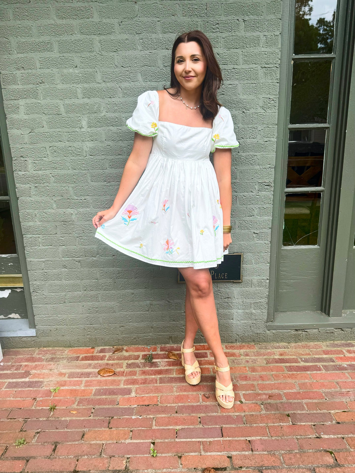 Off White Embroidered Babydoll Dress