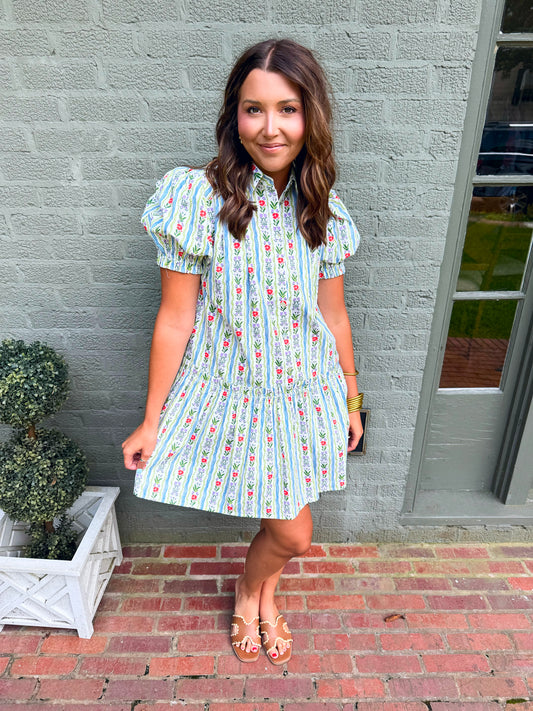 Blue Floral Button Down Dress