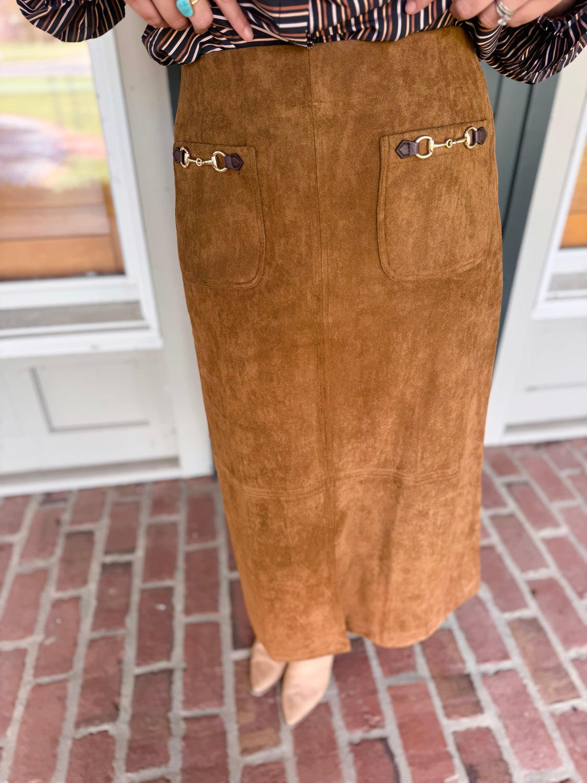 Brown Suede Horsebit Skirt