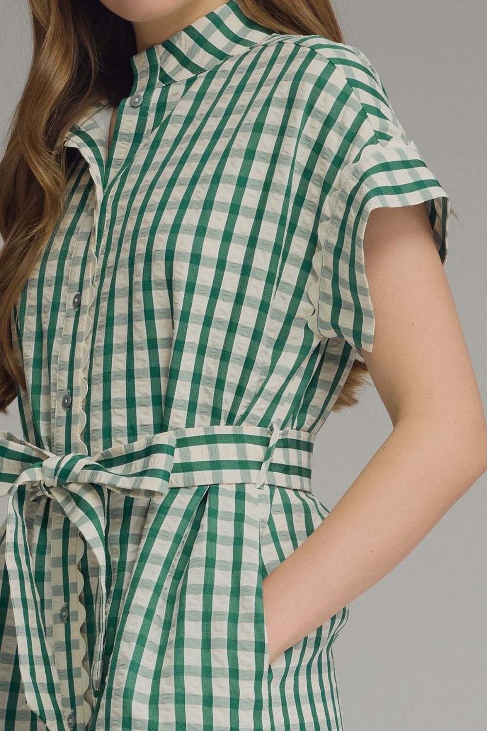 Green Gingham Ric Rac Tie Waist Dress