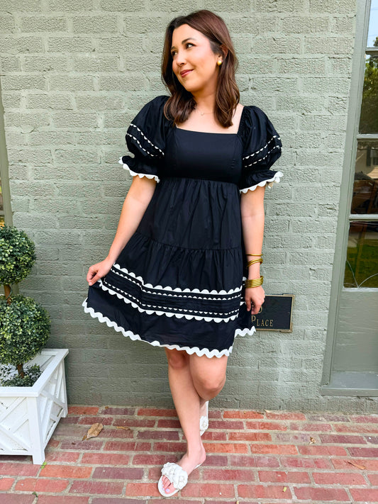 Black Ric Rac Trim and Pintuck Dress