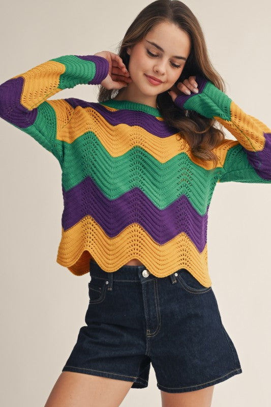 Mardi Gras Wave Sweater