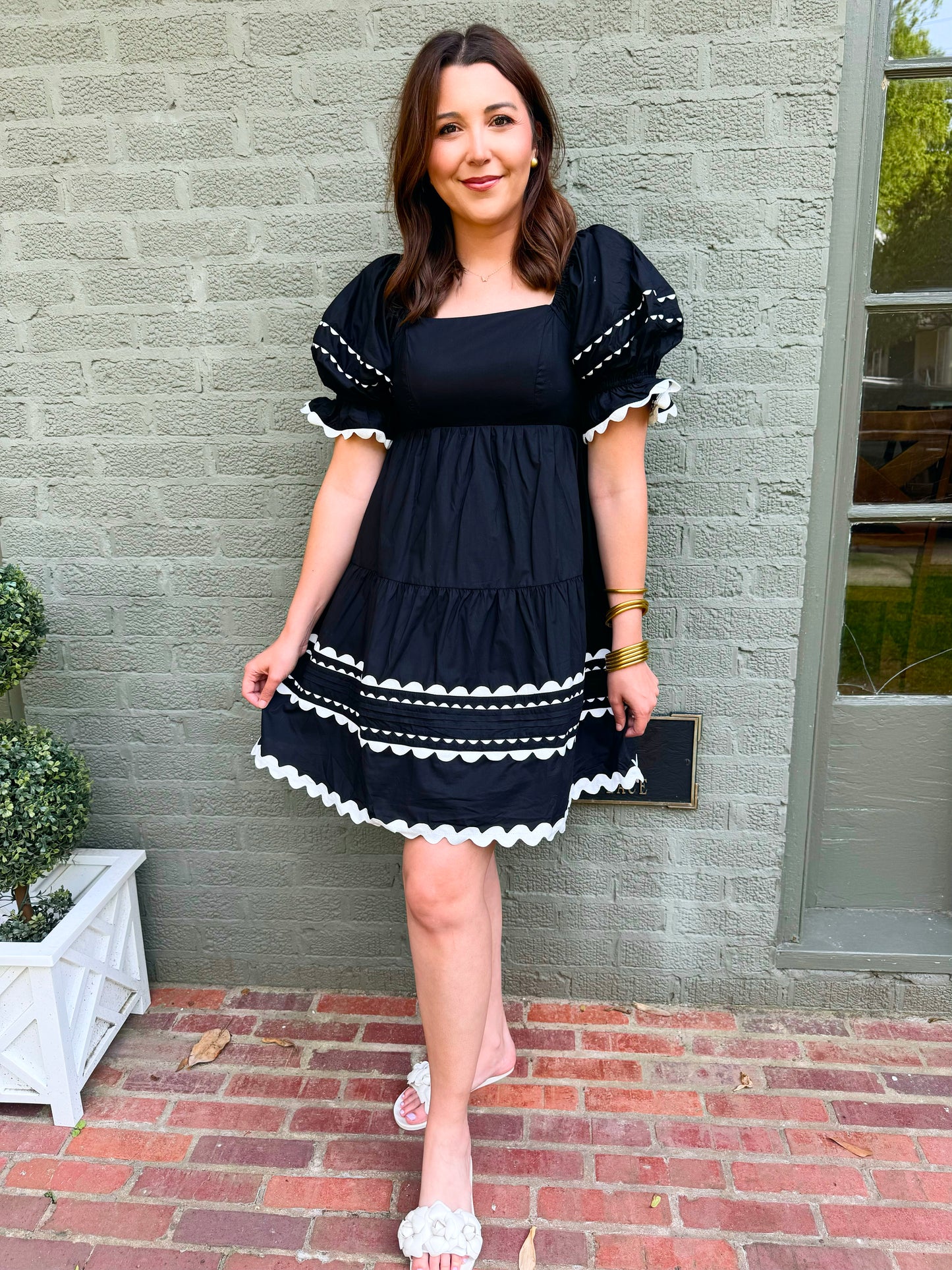 Black Ric Rac Trim and Pintuck Dress