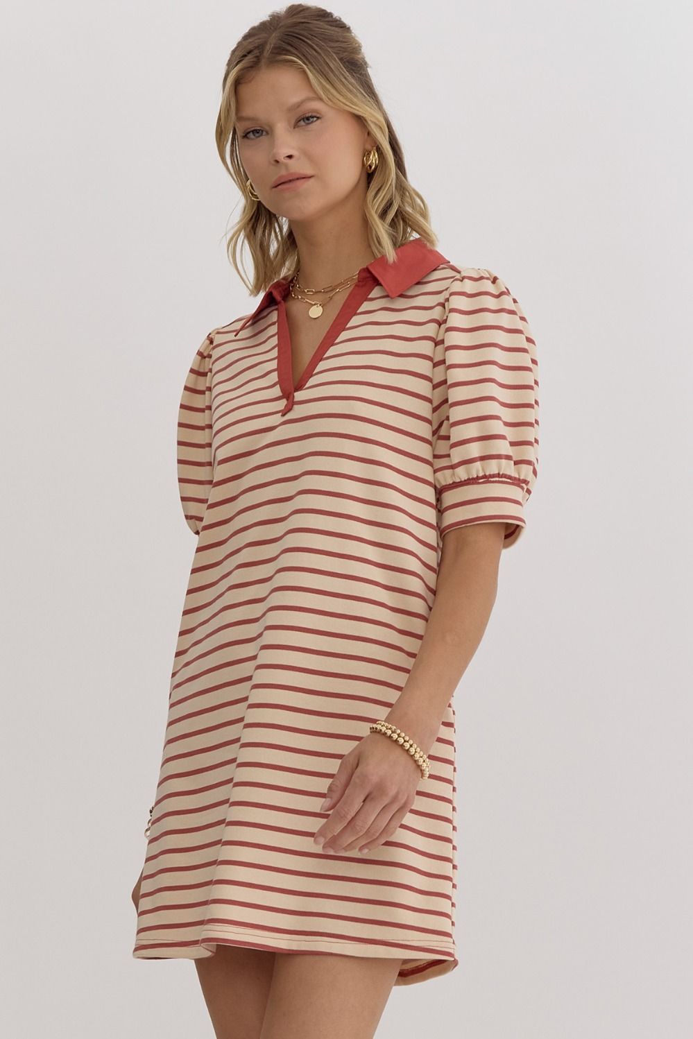 Rust Ecru Striped Collar Dress