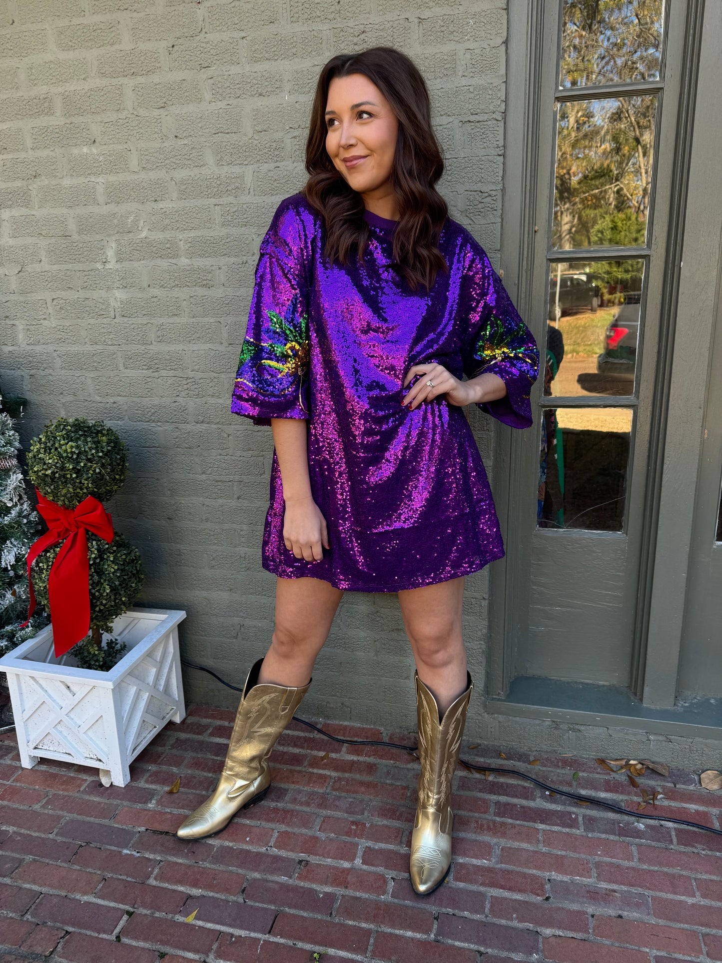 Mardi Gras Mask Sequin Shirt Dress