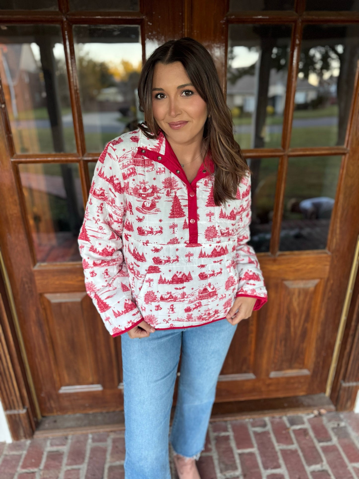 Christmas Toile Quilted Pullover