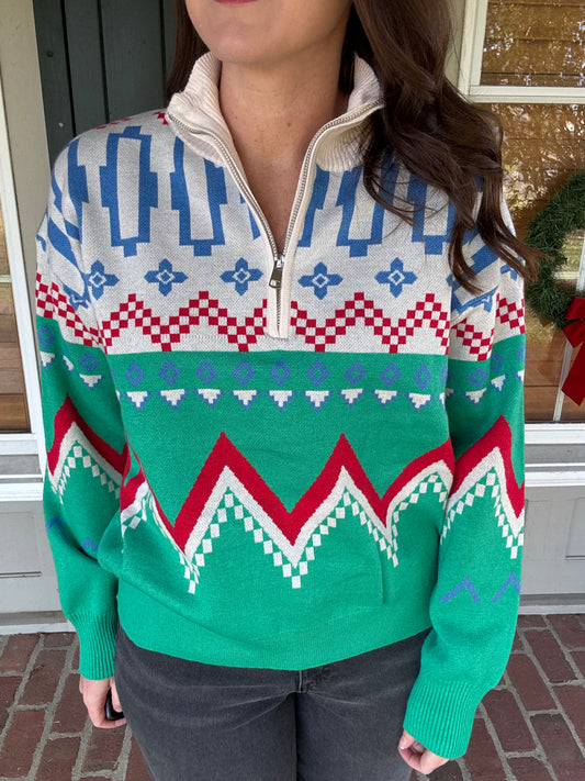 Bright Green Multi Half Zip Sweater
