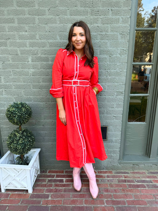 Red Midi Shirt Dress