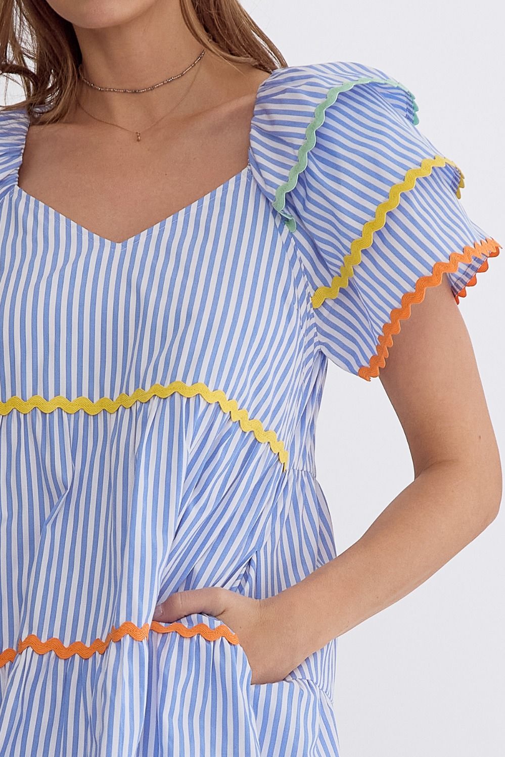 Blue Striped Rainbow Ric Rac Dress